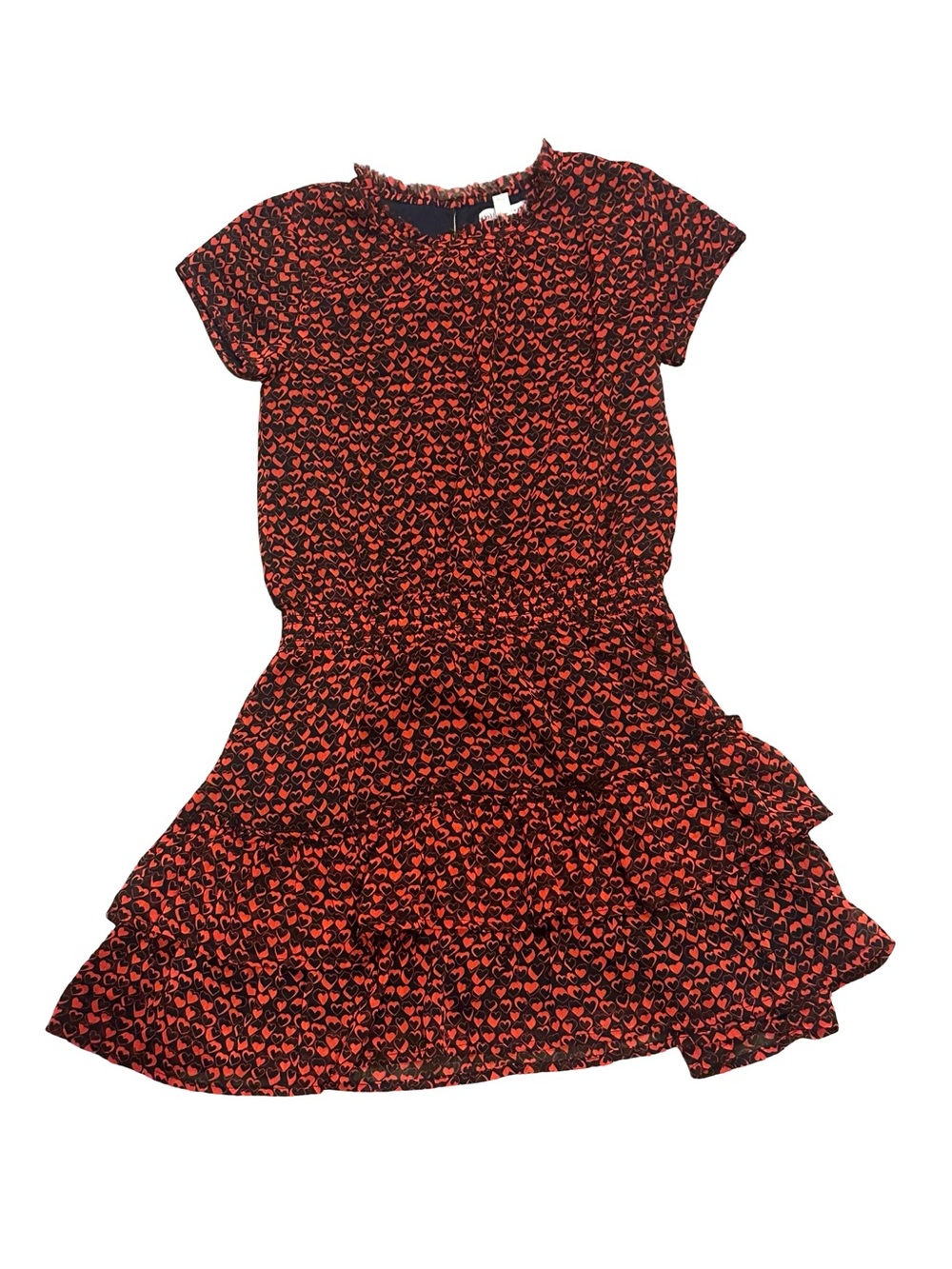 EUC Rockets of Awesome Girls Size 10 Navy and Red Heart Print Tiered Dress
